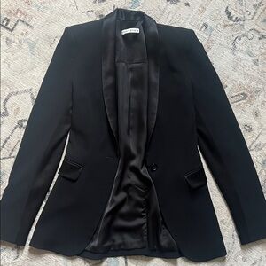 Alice + Olivia Black Satin-Lapel Tailored Blazer